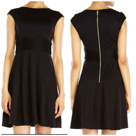 ELIZA J Women's Size 6 Black Pintucked Waist Seamed Ponte Knit Fit & Flare Mini